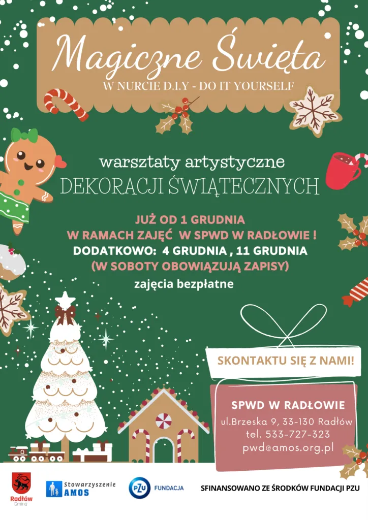 Plakat "Magiczne święta", warsztaty artystyczne z dekoracji świątecznych