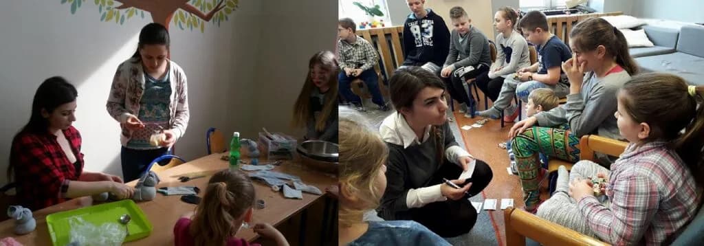 Zdjęcie przedstawia pracowników placówki jak i dzieci uczestniczące w zajęciach.